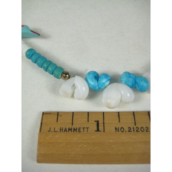 Puka Shell Vintage Shell Beaded Necklace Parrot Charms Bird Parakeet 1970 - Picture 2 of 11